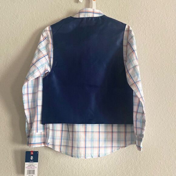 New Boy Izod 4-piece set Light Blue Plaid Vest Pants Plaid Shirt Tie Size 6 - Picture 6 of 8
